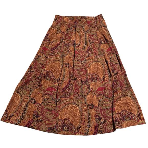 VTG Orvis Pull On Pleated Maxi Skirt Paisley Academia Womens Plus Size 16 Autumn - Picture 1 of 10